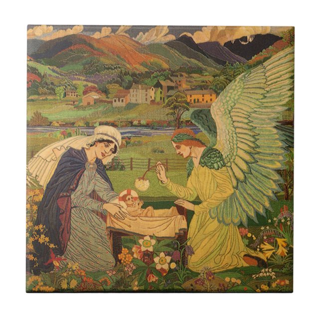 Vintage religiöse Tapestry mit dem Baby Jesus Chri Fliese (Vorderseite)