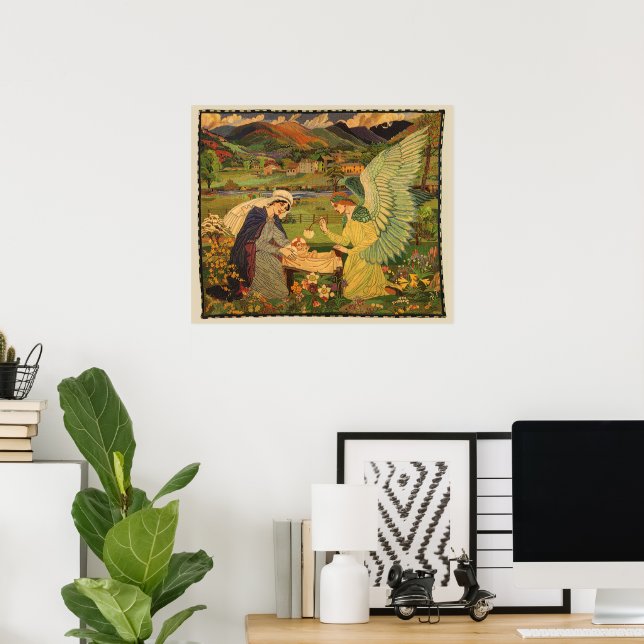 Vintage religiöse Tapestry mit dem Baby Jesus Chri Poster (Heimbüro)