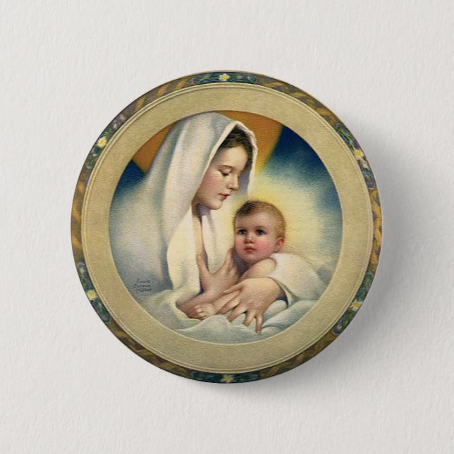 Vintage religiöse Weihnachten, Madonna und Kind Button (Vorderseite)