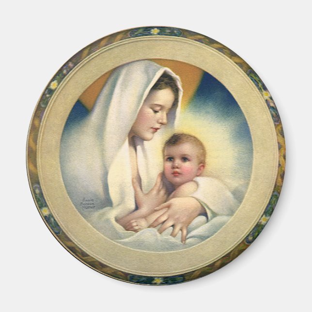Vintage religiöse Weihnachten, Madonna und Kind Magnet (Vorne)