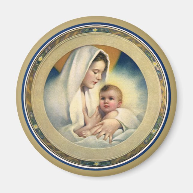 Vintage religiöse Weihnachten, Madonna und Kind Magnet (Vorne)