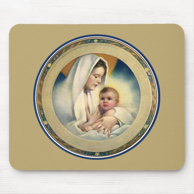 Vintage religiöse Weihnachten, Madonna und Kind Mousepad (Vorne)