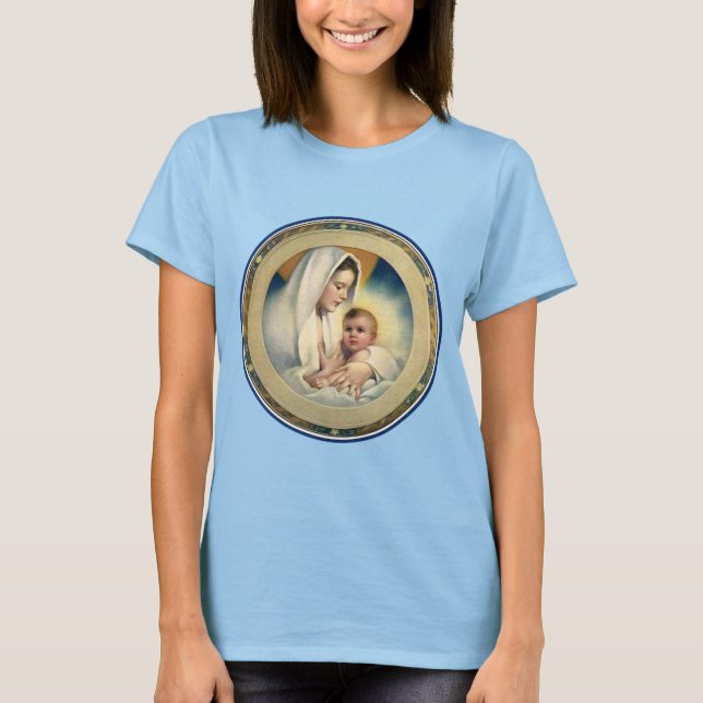 Vintage religiöse Weihnachten, Madonna und Kind T-Shirt (Vorderseite)