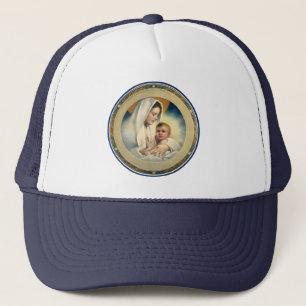 Vintage religiöse Weihnachten, Madonna und Kind Truckerkappe
