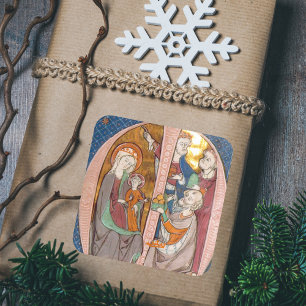 Vintage religiöse Weihnachts-Epiphanie-Geburtsszen Quadratischer Aufkleber