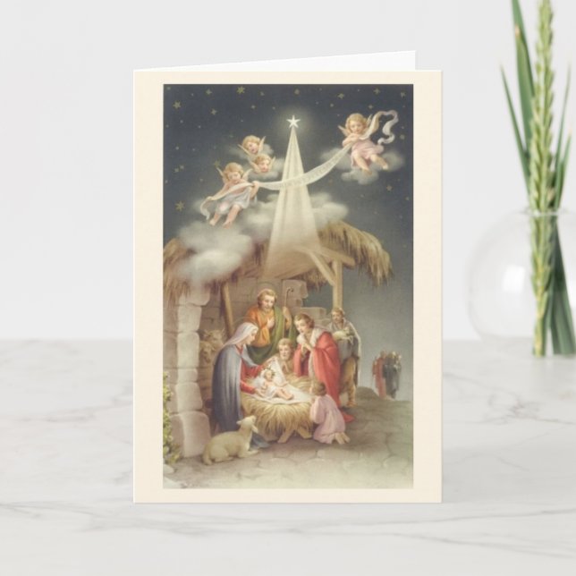 Vintage religiöse Weihnachtsnativity-Gruß-Karte Feiertagskarte (Vorderseite)