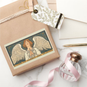 Vintage religiöser Engel beim Gebet mit goldenen S Rechteckiger Aufkleber