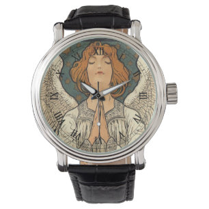 Vintage religiöser Engel betend mit goldenen Stern Armbanduhr