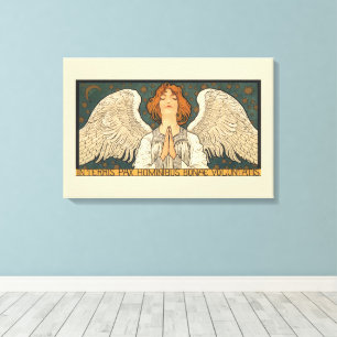 Vintage religiöser Engel betend mit goldenen Stern Leinwanddruck