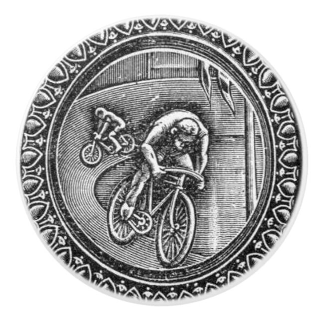 Vintage Rennen Gravur Keramikknauf (Vorderseite)