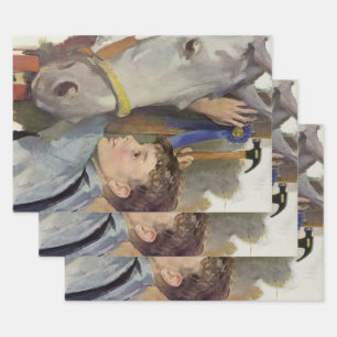 Vintage-Rennpferd, Blaues-Band-Gewinner mit einem  Geschenkpapier Set