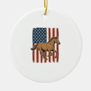 Vintage-Rennpferd-patriotisches-Flag-Shirt-Design_ Keramik Ornament