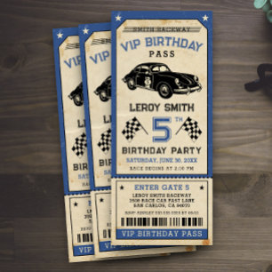 Vintage-Rennwagen Blaues Ticket Geburtstagsfeier Einladung
