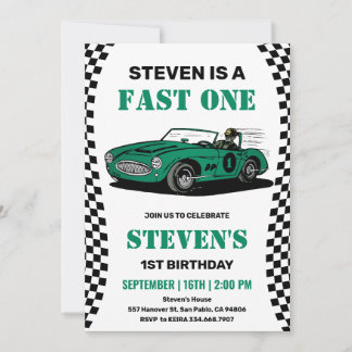 Vintage-Rennwagen Fast One 1. Geburtstag Einladung