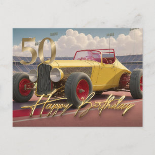 Vintage-Rennwagen Frohe 50. Postkarte