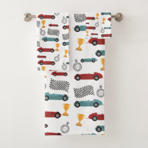 Vintage Rennwagen mit blauer und roter Schnelle Re Badhandtuch Set