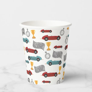 Vintage Rennwagen mit blauer und roter Schnelle Re Pappbecher
