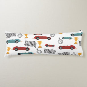 Vintage Rennwagen mit blauer und roter Schnelle Re Seitenschläferkissen