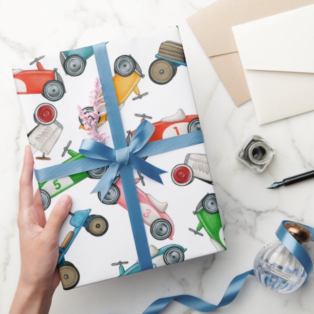 Vintage-Rennwagen-Muster Geschenkpapier (Schenken)