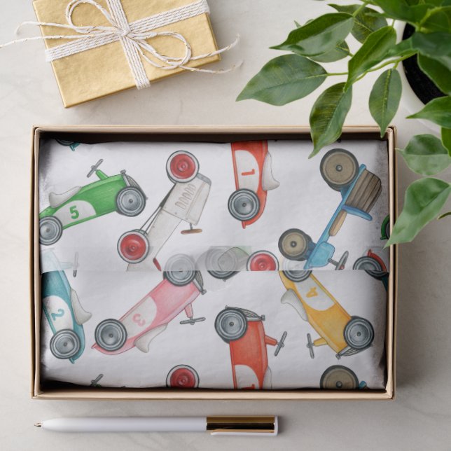 Vintage-Rennwagen-Muster Seidenpapier (Geschenk)