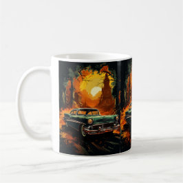 Vintage-Rennwagen-Sonnenuntergang Kaffeetasse
