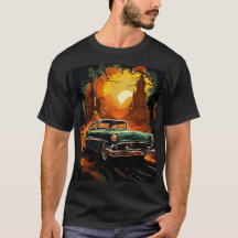 Vintage-Rennwagen-Sonnenuntergangs-T-Shirt