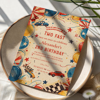 Vintage-Rennwagen Zwei schnelle Geburtstag Einladung