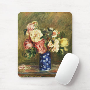 Vintage-Renoir-Rosabouquet in Rosa in blauem Vasen Mousepad