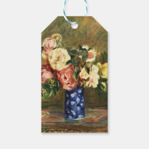 Vintage-Renoir-Rosbouquet in Blauem Vasen-Kunst Geschenkanhänger