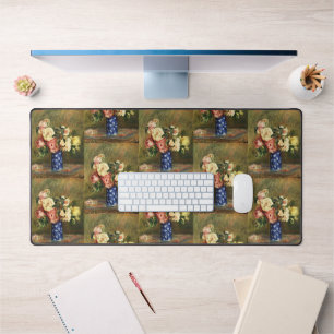 Vintage-Renoir-Rosbouquet in Blauem Vasen-Kunst Schreibtischunterlage