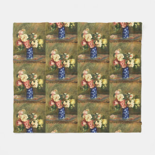 Vintage-Renoir-Rosenbouquet in Rosa, Blaue Vase Ku Fleecedecke
