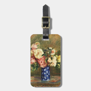 Vintage-Renoir-Rosenbouquet in Rosa, Blaue Vase Ku Gepäckanhänger
