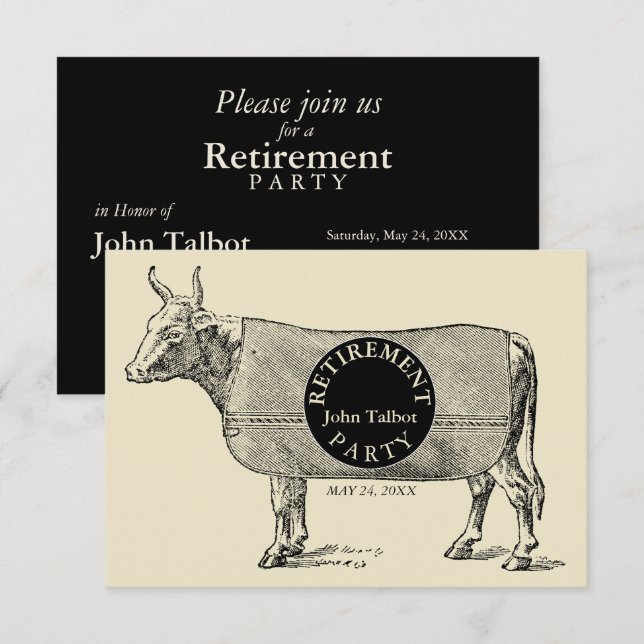 VINTAGE Rente an Rindern Party Einladung 1 (Vorne/Hinten)