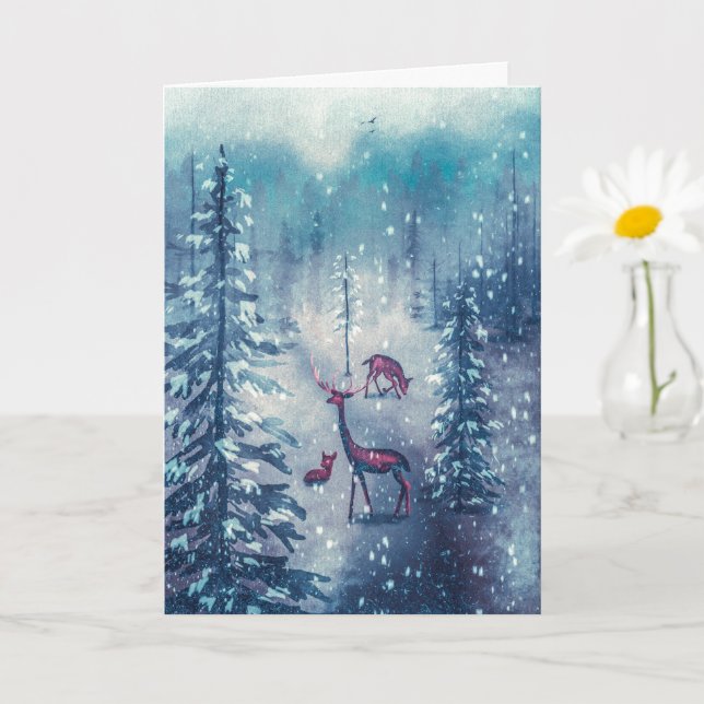 Vintage Rentier- und Weihnachtsbaumkarte Karte (Kleine Pflanze)