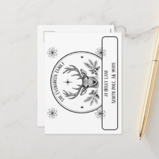 Vintage-Rentier-Weihnachts-Familien-Rücksendeadres Feiertagspostkarte