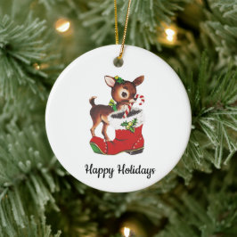 Vintage-Rentier-Weihnachtsbaumanhänger Keramik Ornament