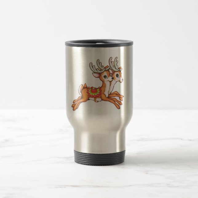 Vintage Rentiere/niedlich Reisebecher (Mittel)
