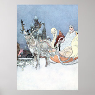 Vintage-Rentiere und Schlitten von Charles Robinso Poster