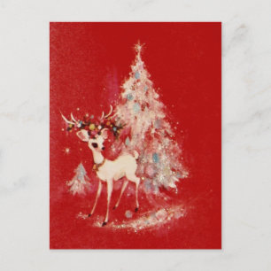 Vintage-Rentiere und Weihnachtsbaum Feiertagspostkarte