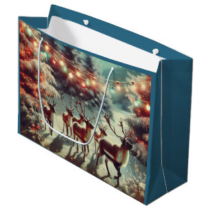 Vintage Rentiere und Weihnachtsleuchten Große Geschenktüte