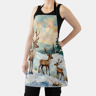 Vintage-Rentierfamilie Winterwiesenmalerei Schürze