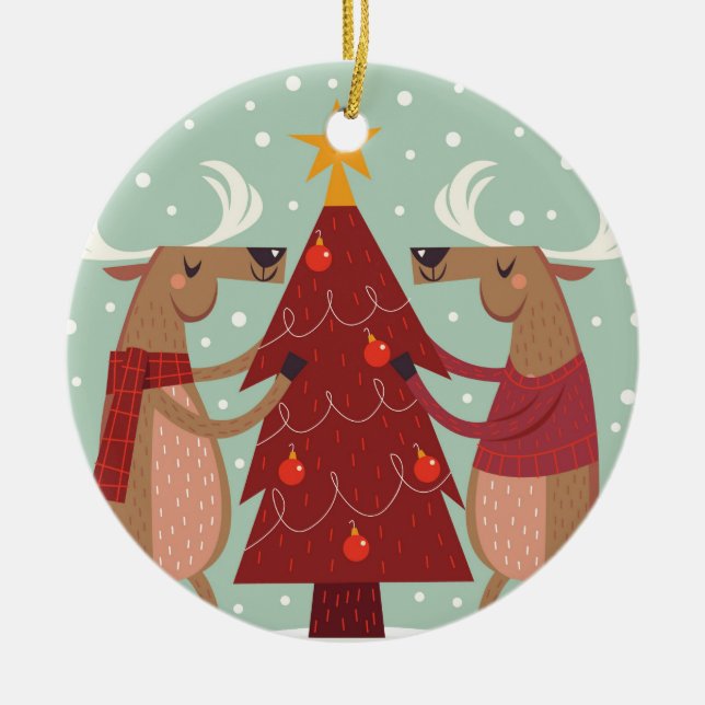 Vintage Rentierweihnachtszeit Keramikornament (Vorne)