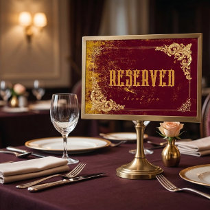 Vintage Reserved Gold Bordeaux Elegantes Restauran Tischnummer