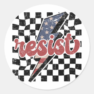 Vintage Resist Tee, Retro karierte patriotische An Runder Aufkleber