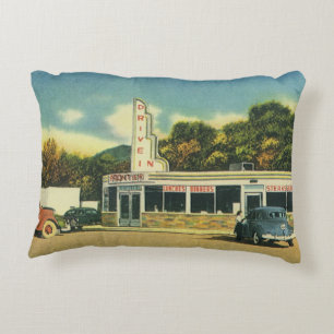 Vintage-Restaurant, 50er Jahre Drive-In-Diner und Dekokissen