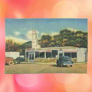 Vintage-Restaurant, 50er Jahre Drive-In-Diner und Geschirrtuch