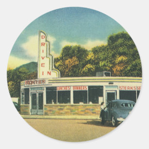 Vintage-Restaurant, 50er Jahre Drive-In-Diner und Runder Aufkleber