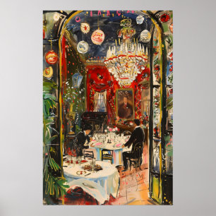 Vintage Restaurant Innenraum Druck Elegantes Speis Poster