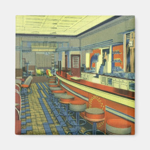 Vintage Restaurant, Retro-Raststätte Innenraum Magnet