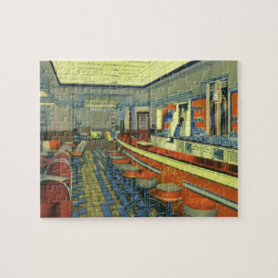 Vintage-Restaurant, Retro-Raststätte-Innenraum Puzzle